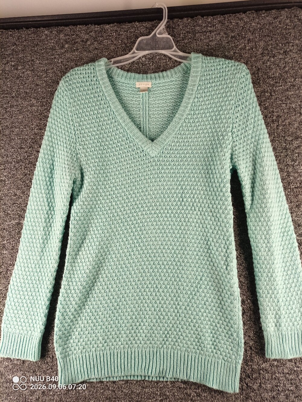 hinge Mint Cable Knit Crewneck Sweater